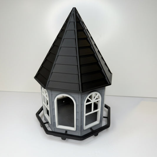 Gray/White gazebo style birdhouse with black roof