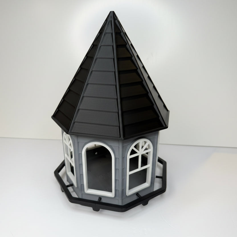 Gray/White gazebo style birdhouse with black roof