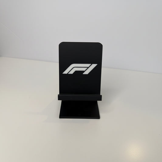 Black and white F1 phone stand